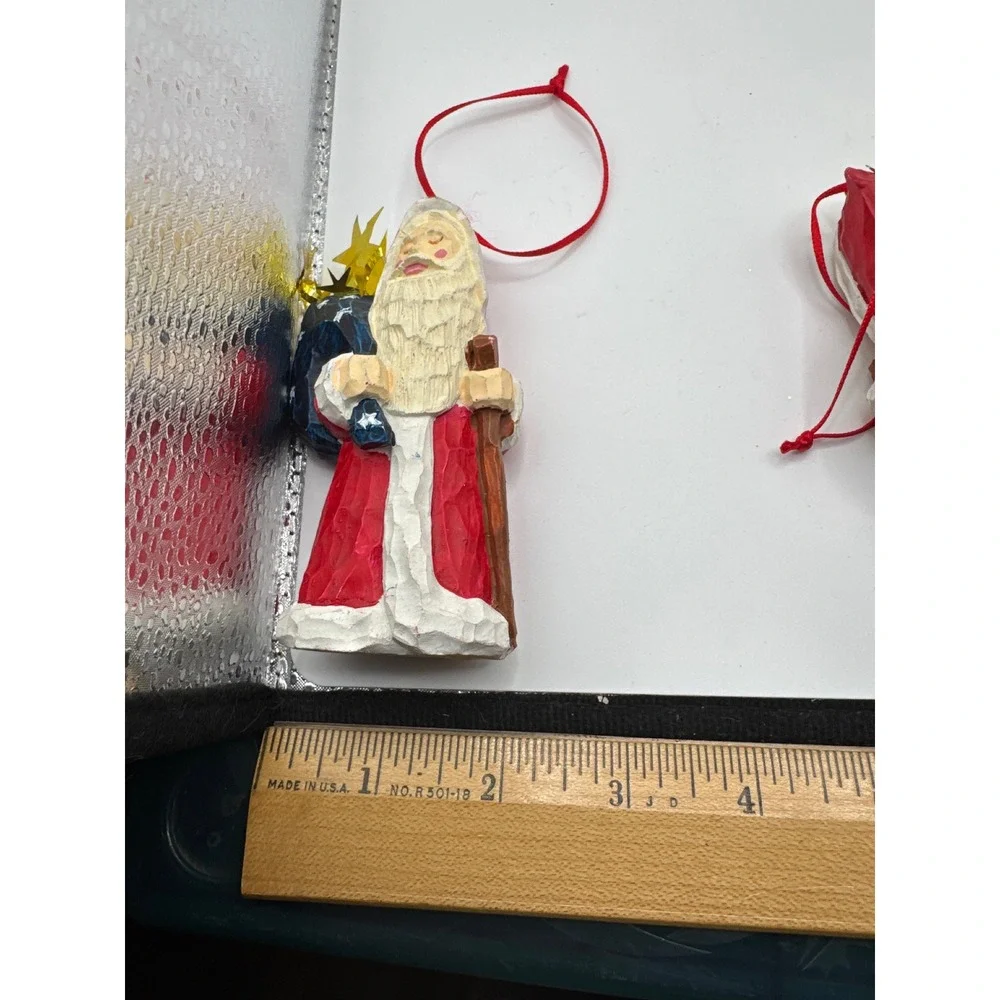 Silvestri Handcrafted Santa Claus Ornaments Set of 3 Folk Art Faux 4.5